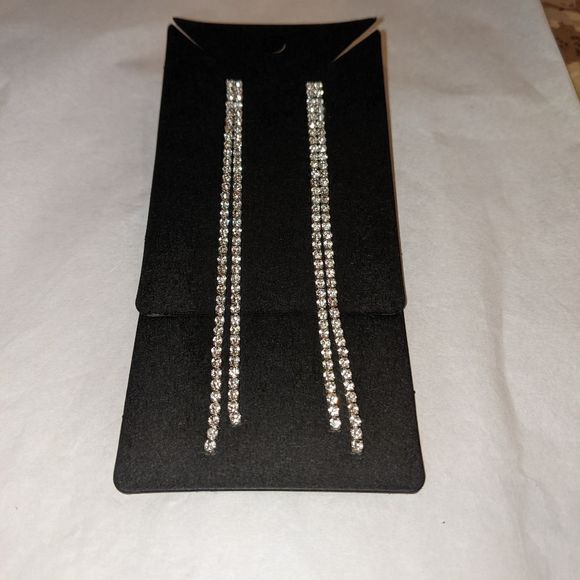 Clear Rhinestone Extra Long Tassel Earrings - Picture 8 of 12